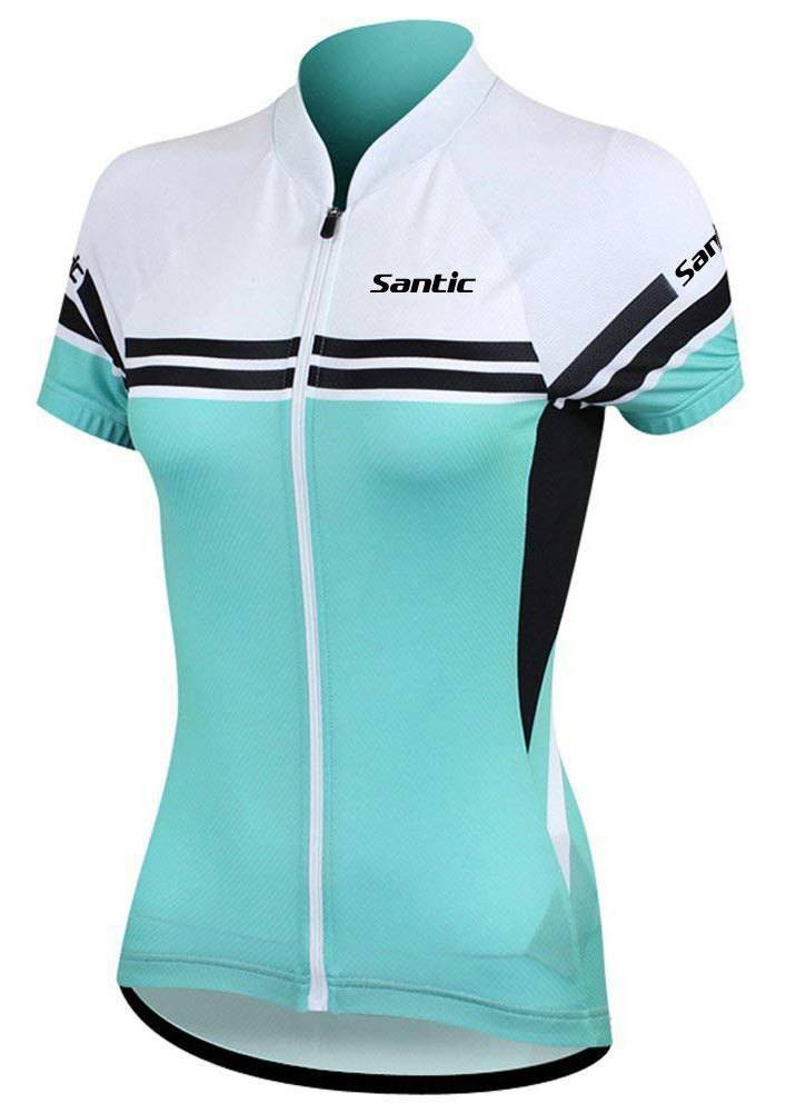 MTB Jersey Santic Womens Full Zip Short Sleeve Cycling Jersey